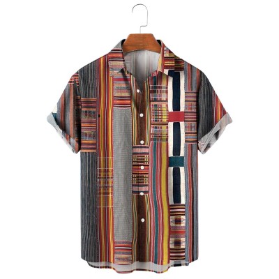 Men's African Traditional Striped Print Shirt  33652102X