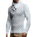 Men's Leather Button Turtleneck Knit Top Pullover