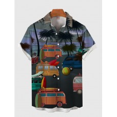 Full-Print Holiday Palm Tree and Graffiti Cars Printing Men's Short Sleeve Shirt